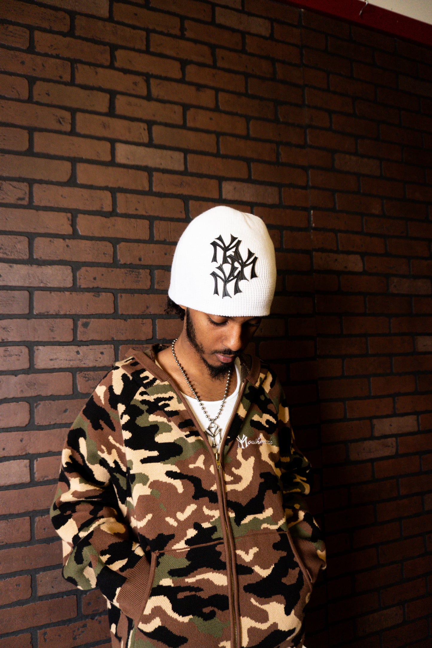 White Knit Patch Beanie