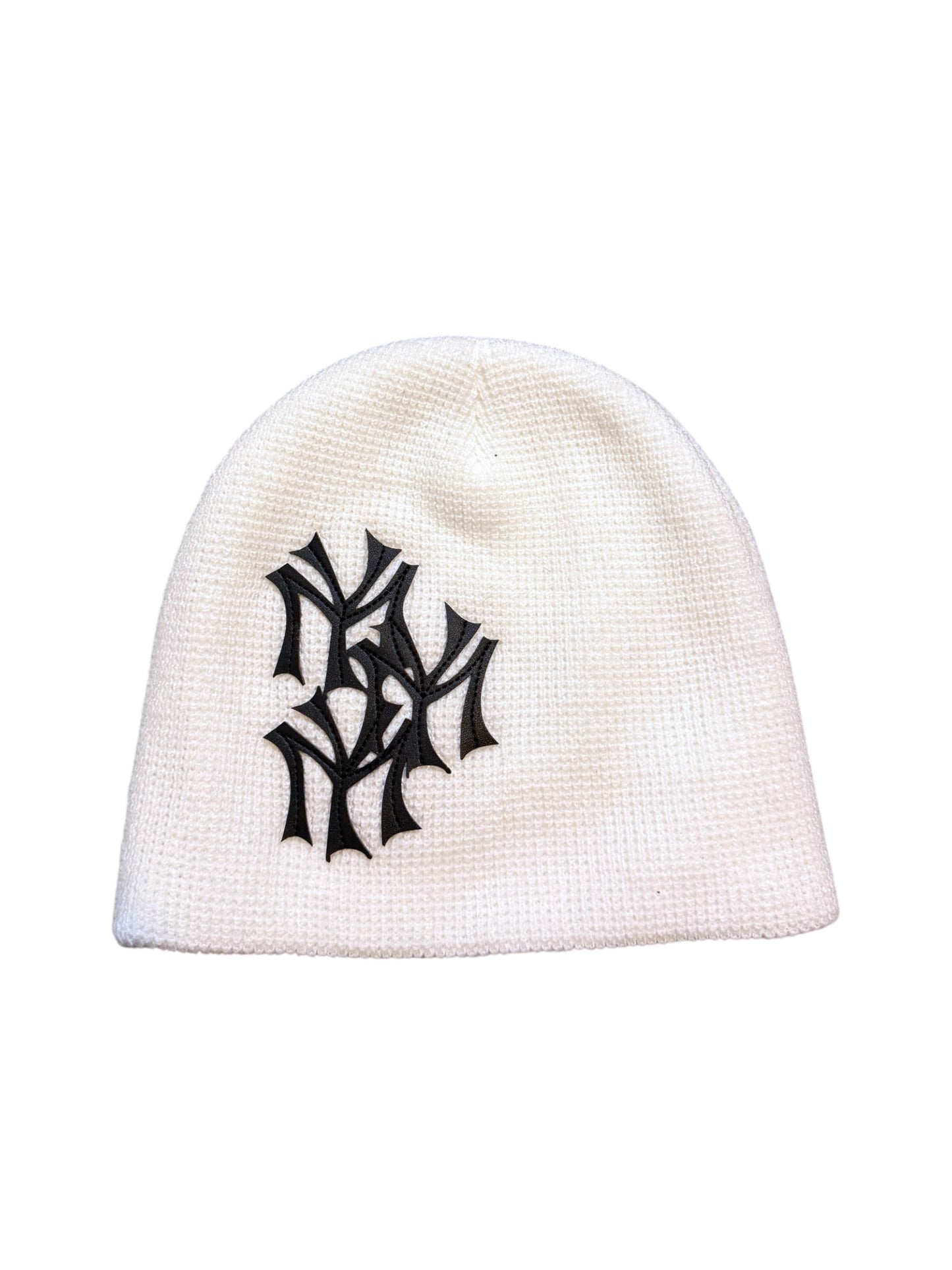 White Knit Patch Beanie
