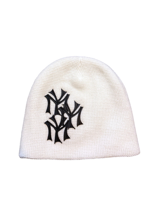 White Knit Patch Beanie