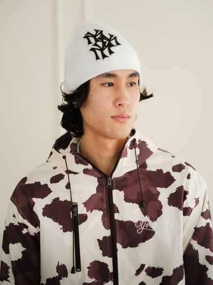 White Knit Patch Beanie